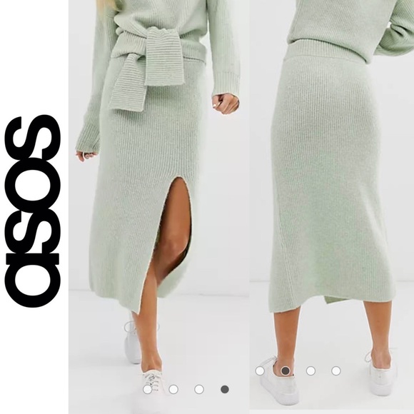 ASOS Dresses & Skirts - NWT ASOS Fluffy Knitted Sweater Midi Skirt Green 4